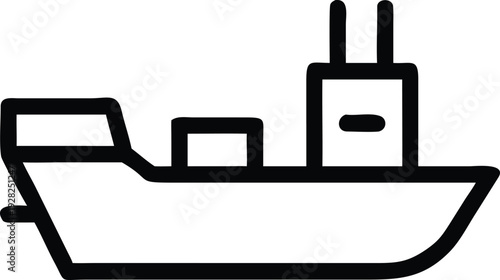 Minimalist line icon of a cargo ship sailing the ocean for global trade and transportation