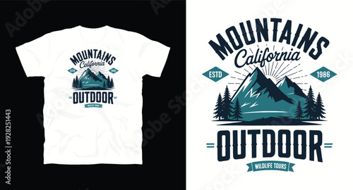Mountains california outdoor wildlife tours vintage t-shirt design concept for nature lovers