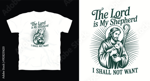 Jesus as good shepherd holding lamb with sunburst and inspirational text