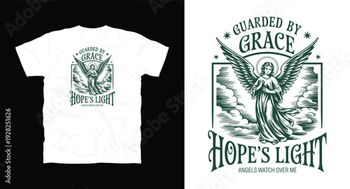 Angel with wings and clouds with inspirational text about grace and hope