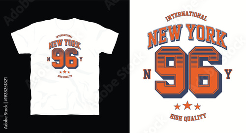 International new york 96 varsity style typography graphic with stars for athletic apparel design