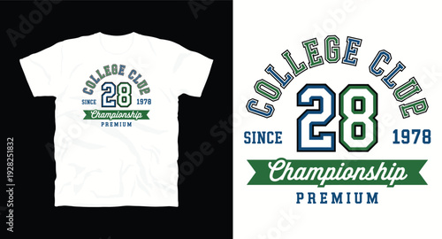College championship 28 premium varsity typography t-shirt design with banner and classic lettering