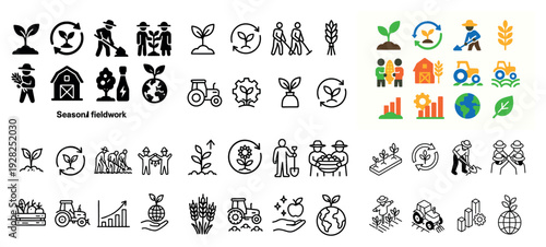 Seasonal fieldwork icons and symbols collection