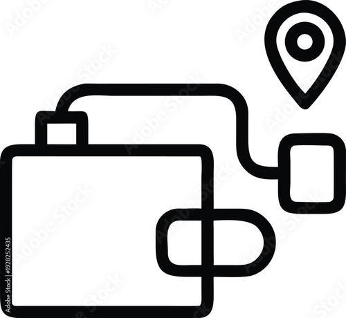 Mobile Payment Wallet with Location Pin Outline Icon for Geo Tagging