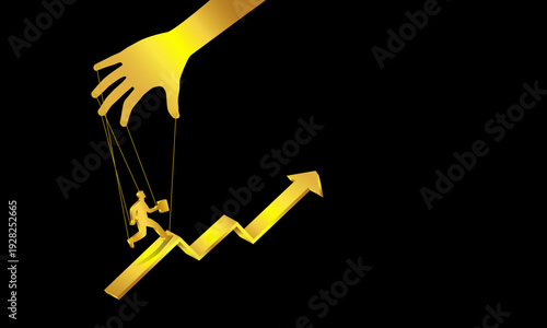 Doll. A man-doll with manual controls on a black background, business, vector. 