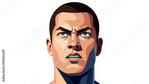 portrait of serious man with short hair in bold vector style hand drawn digital illustration