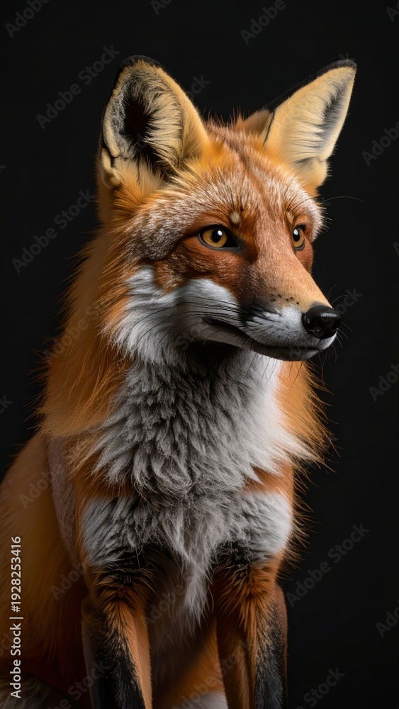 Fototapeta premium A Majestic Portrait of a Red Fox: Close-Up Shot on a Black Background