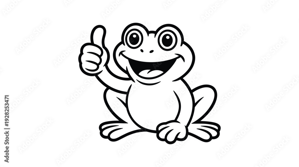 Fototapeta premium Happy frog coloring page character showing thumbs up gesture for children educational activity and fun