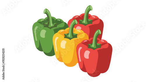 set of colorful bell peppers in green yellow and red hand drawn illustration for food and healthy eating