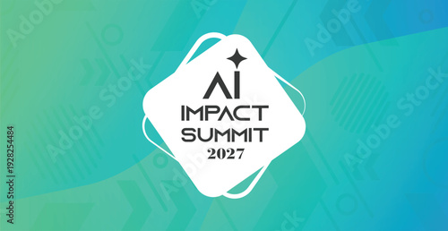 A professional event banner featuring the "AI Impact Summit" logo on a fluid, abstract background with modern geometric patterns