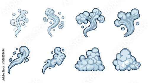 set of hand drawn steam and smoke cloud illustrations for design and creative projects