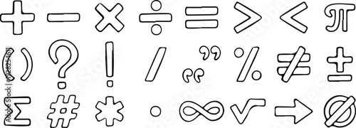 hand drawn math symbol outline icon set vector illustration collection