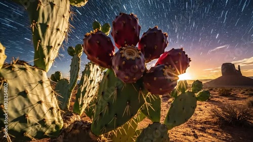 Mesmerizing time-lapse reveals night sky and cactus in Monument Valley desert landscape, stunning natural beauty