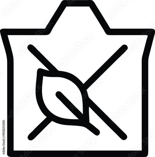 Non organic product bag outline with a crossed out leaf indicating chemical or artificial contents