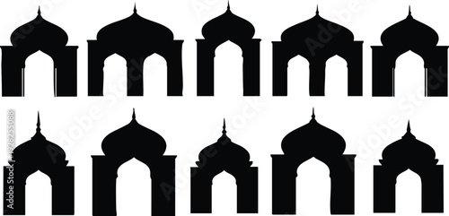 Black silhouettes of islamic arches and domes