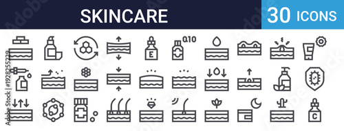 Skincare Beauty Icons Set of 30 Thin Line Vector