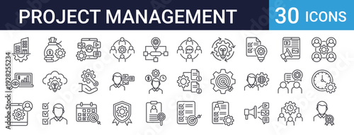 Project Management Icons Set of 30 Thin Line Vector