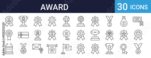 Award Trophy Medal Icons Set of 30 Thin Line Vector