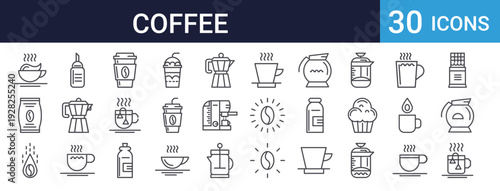 Coffee Shop Icons Set of 30 Thin Line Vector