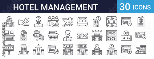 Hotel Management Icons Set of 30 Thin Line Vector
