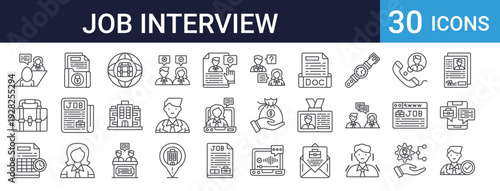 Job Interview Icons Set of 30 Thin Line Vector