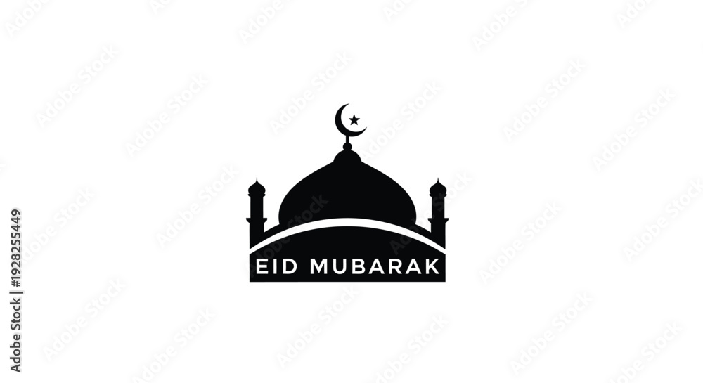 Fototapeta premium Eid mubarak greeting with a mosque and crescent moon silhouette