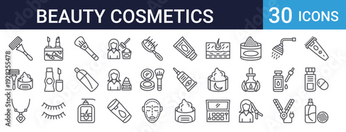 Beauty Cosmetics Icons Set of 30 Thin Line Vector