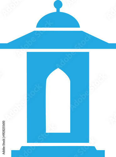 Blue building with arched doorway and dome