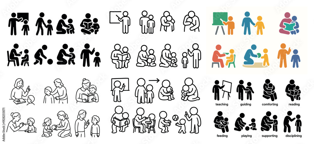 Fototapeta premium Diverse family activities and interactions icon set