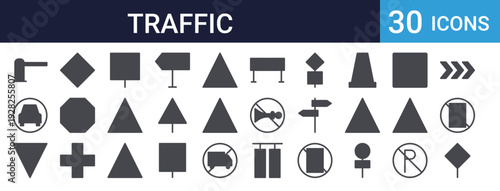 Traffic Road Sign Icons Set of 30 Thin Line Vector