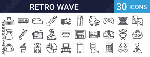Retro Wave Icons Set of 30 Thin Line Vector Collection
