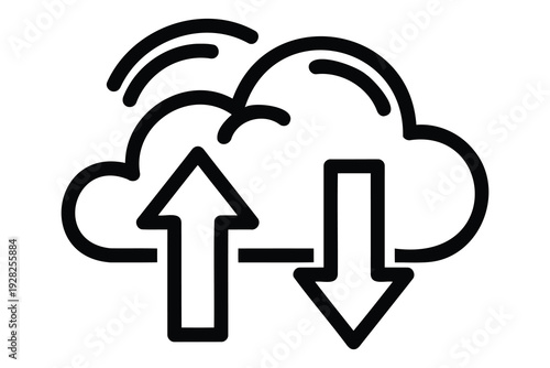 Cloud data transfer and synchronization icon with arrows