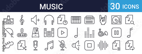 Music Audio Icons Set of 30 Thin Line Vector