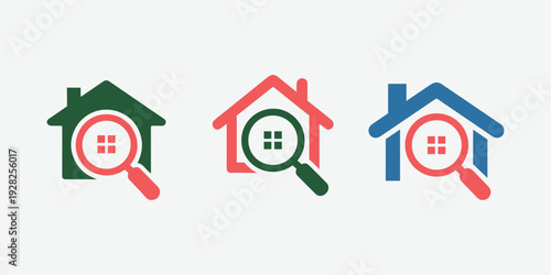 Real estate search and property inspection icons set