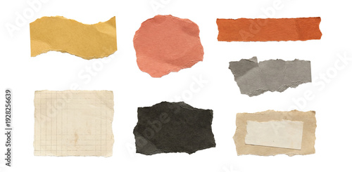 Ripped journal paper collage scraps elements set.