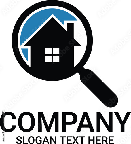Home search and real estate analysis vector logo template