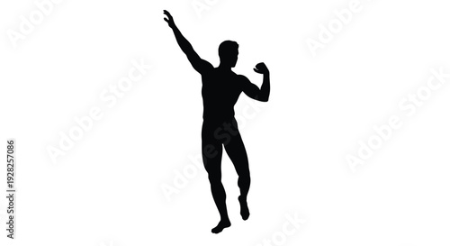 A triumphant figure raising an arm in a victorious pose silhouette