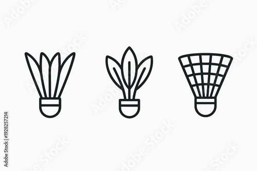 set of three different hand drawn badminton shuttlecock icons outline style