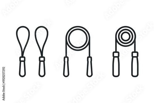 set of hand drawn jump rope and speed rope fitness equipment icons in line art style