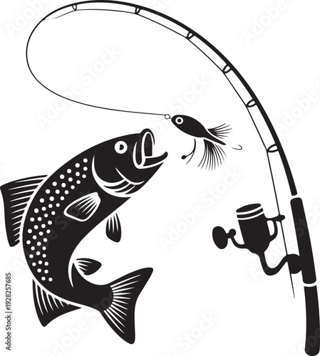 Fish and fishing rod silhouette