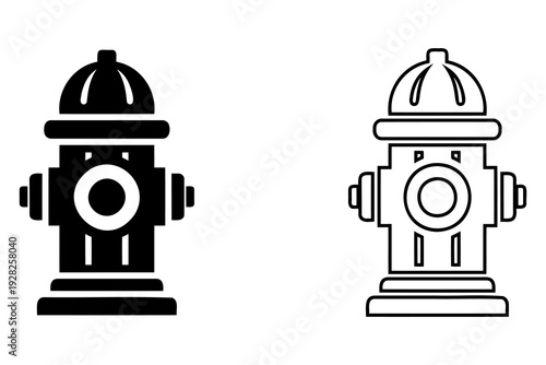 Black and white illustration of two fire hydrant icons side by side