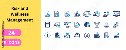 Human resources risk and wellness management symbols. Scholarship, family insurance, income growth, digital wallet, analytics, career success