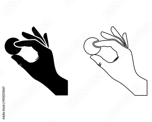 A pair of hands holding coin symbolizing financial transaction or exchange, silhouette and line art.