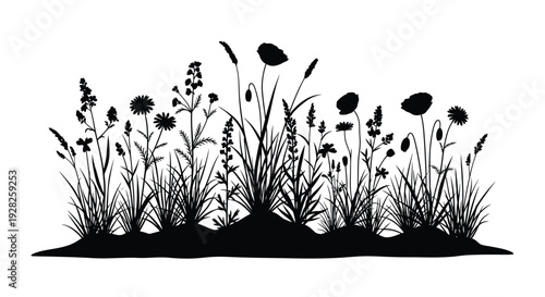Black floral arrangement with grasses and wildflowers a striking silhouette