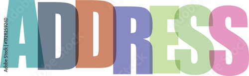 Overlapping colorful letters spell A D R E S address