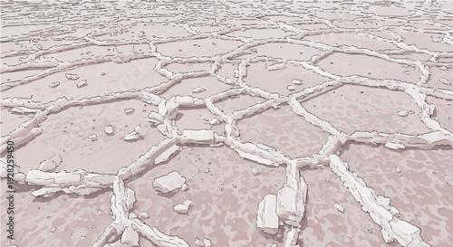 Cartoon seamless tileable cracked dry desert ground texture pattern in beige pink tones for background design