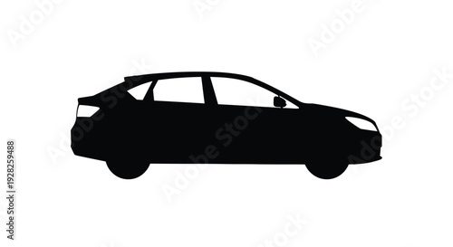 Modern hatchback car side view in stark black silhouette