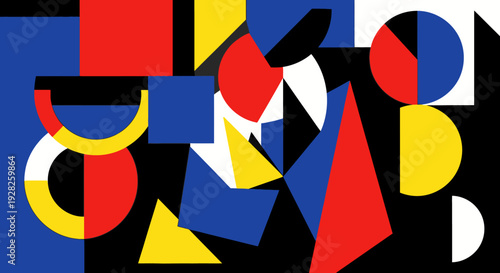 Abstract geometric composition with primary colors and shapes