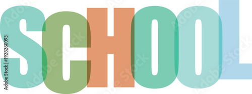 Overlapping colorful letters spell out S C H O L school