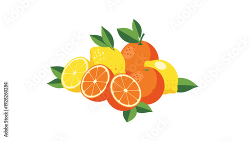 fresh citrus fruit oranges and lemons hand drawn vector illustration